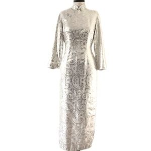 Vintage Metallic Silver Silk Brocade Cheongsam